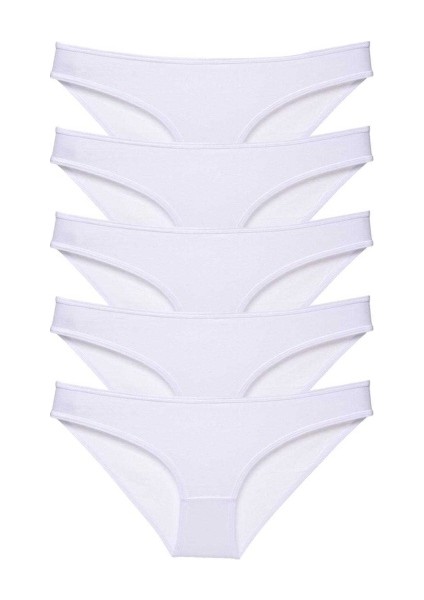 5 Adet Süper Eko Set Likralı Kadın Slip Külot Beyaz