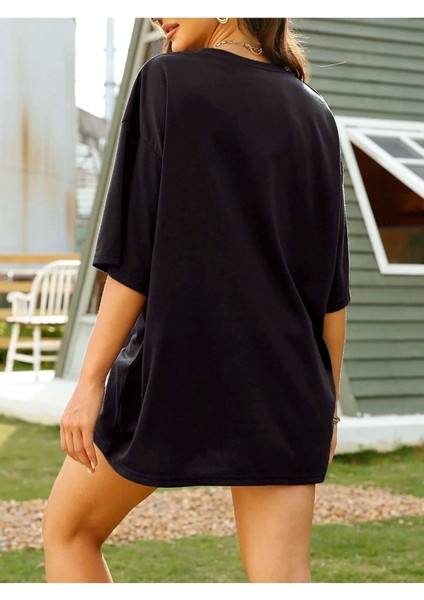 Kadın / Kız Siyah Oversize T-Shirt Take Me A Way Baskılı modelleri
