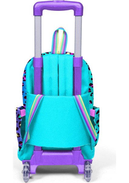 Kids Renkli Leopar Desenli Üç Bölmeli Çekçekli Okul Sırt Çantası 23969 fiyatları