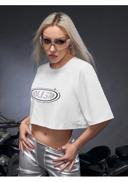 Kadın / Kız Crop Oversize Houston Baskılı