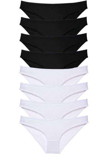8 Adet Süper Eko Set Likralı Kadın Slip Külot Siyah Beyaz