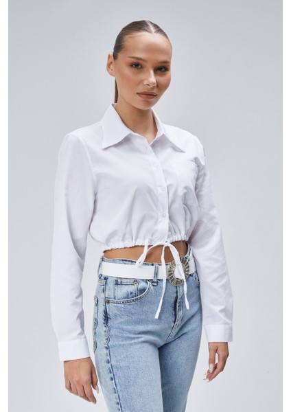 Tek Cepli Bağcık Detaylı Beyaz Kadın Gömlek