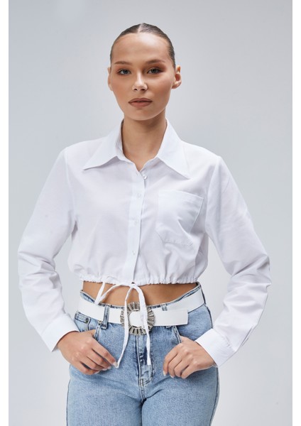 Tek Cepli Bağcık Detaylı Beyaz Kadın Gömlek modelleri