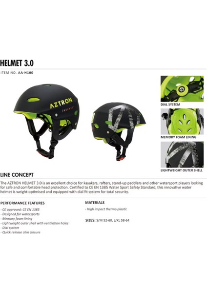 Aztron Helmet 3.0 Doğa ve Su Sporları Kask AA-H100