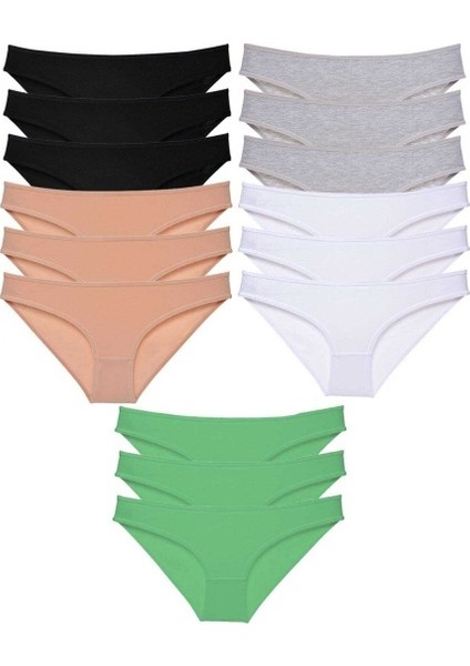 15 Adet Süper Eko Set Likralı Kadın Slip Külot Siyah Ten Gri Beyaz Yeşil