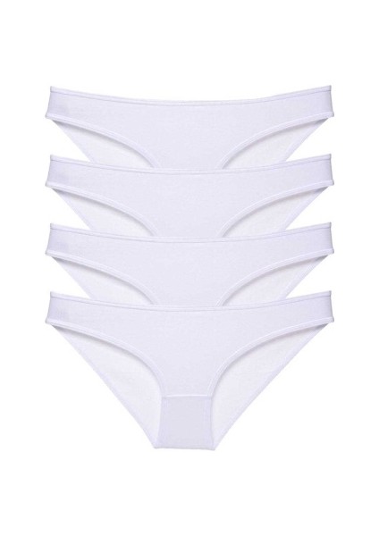 4 Adet Süper Eko Set Likralı Kadın Slip Külot Beyaz