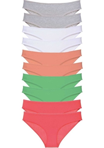 10 Adet Süper Eko Set Likralı Kadın Slip Külot Gri Beyaz Pudra Yeşil Fuşya