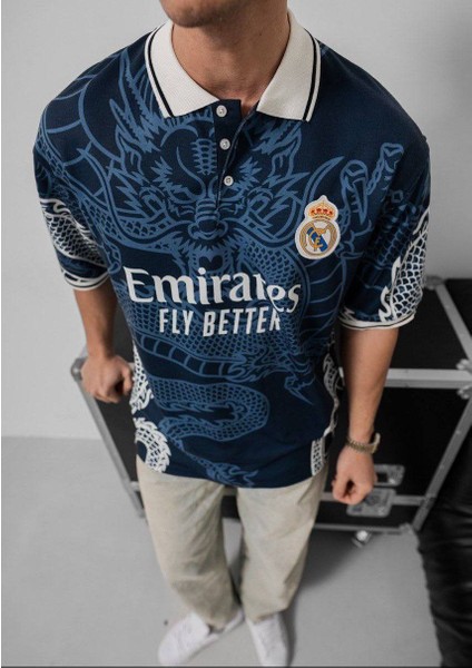 Real Ejderha Baskılı Yakalı T-Shırt - Ejderha Dragon Baskılı Yakalı Oversıze Tişört