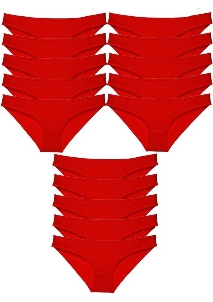 15 Adet Süper Eko Set Likralı Kadın Slip Külot Kırmızı