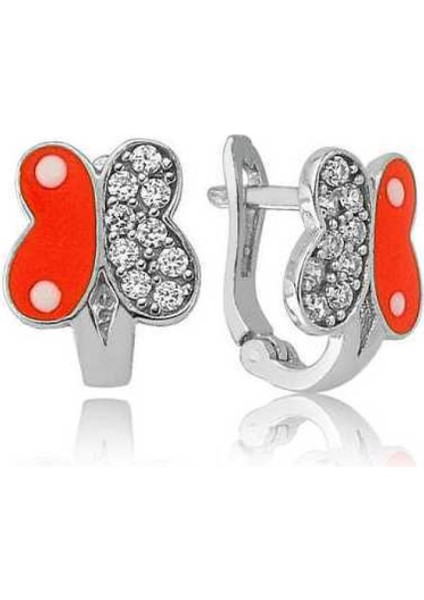 Gümüş Turuncu Kelebek Çocuk Küpesi CSR2181411