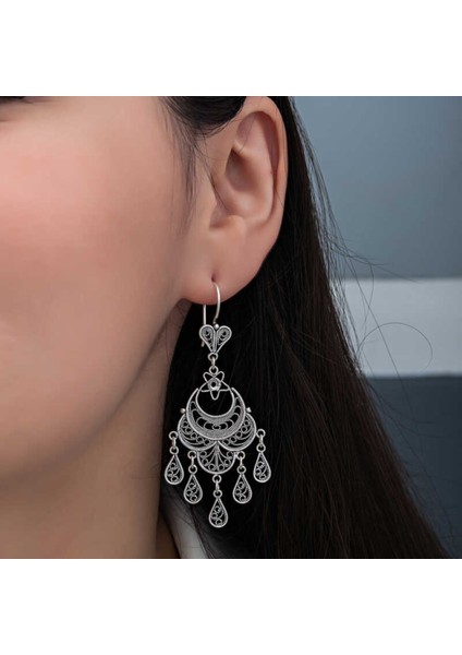 Gümüş Ayyıldız Telkari Sallantılı Kadın Küpe CSR2185331 modelleri