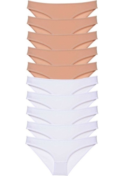10 Adet Süper Eko Set Likralı Kadın Slip Külot Ten Beyaz