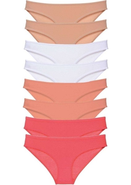 8 Adet Süper Eko Set Likralı Kadın Slip Külot Ten Beyaz Pudra Fuşya