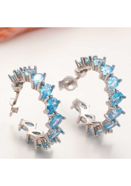 Gümüş Akuamarin Taşlı Damla Çivili Kadın Küpe CSR2185149