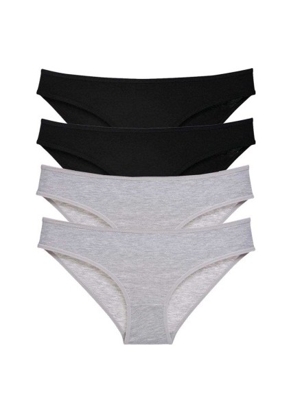 4 Adet Süper Eko Set Likralı Kadın Slip Külot Siyah Gri