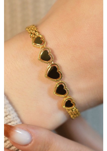 Siyah Mineli Kalp Bileklik 22 Ayar A077794