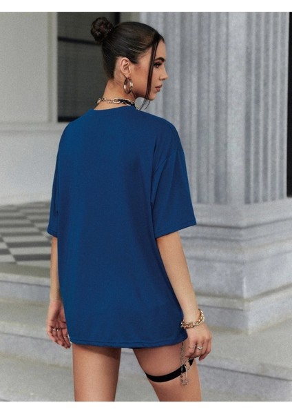 Kadın / Kız Saks Oversize T-Shirt Chıcago Baskılı modelleri