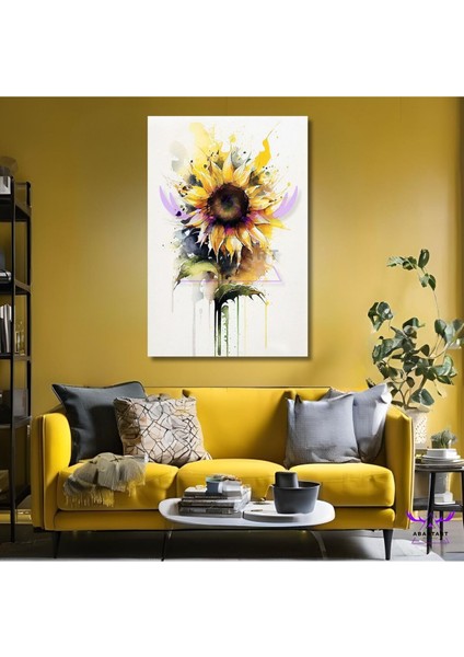Tekli Dikey Kanvas Yağlı Boya Görünümlü Büyük Ayçiçek Tablosu