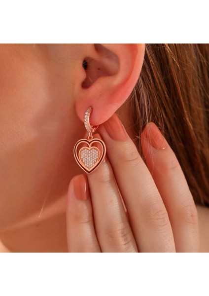 ​Gümüş Rose Sallantılı Kalp Kadın Küpe CSR2185281 fiyatları