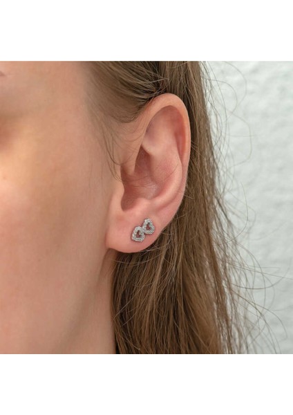 ​Gümüş Iki Kalp Çivili Kadın Küpe CSR2183017 modelleri