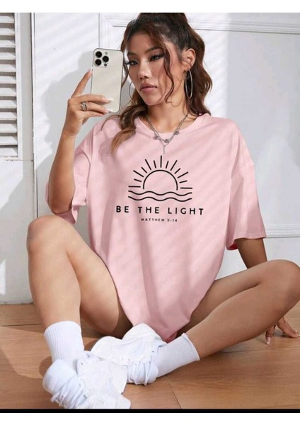 Kadın / Kız Be The Lıght Baskılı Oversize Salaş T-Shirt Ünisex Boyfirend