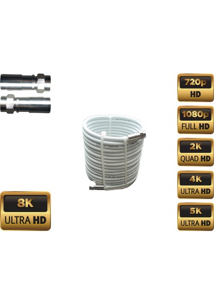 Rg-U6 4k/full Hd/3d Saf Çelik F Konnektörlü Içi Bakır Dışı Bakır Anten Uydu Kablosu 50 Metre