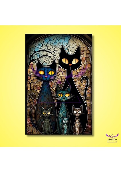 Tekli Dikey Kanvas Soyut Duvar Tablosu Siyah Kediler fiyatları