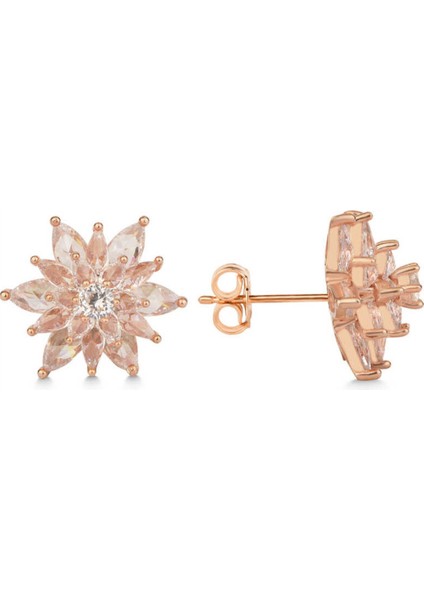 Gümüş Rose 4 Katman Lotus Çiçeği Kadın Çivili Küpe CSR2184877
