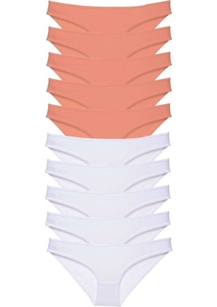 10 Adet Eko Set Likralı Kadın Slip Külot Pudra Beyaz