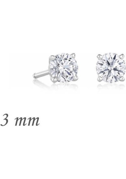 Gümüş Yuvarlak Tek Taş Zirkon Küpe - 3 mm CSR2181969