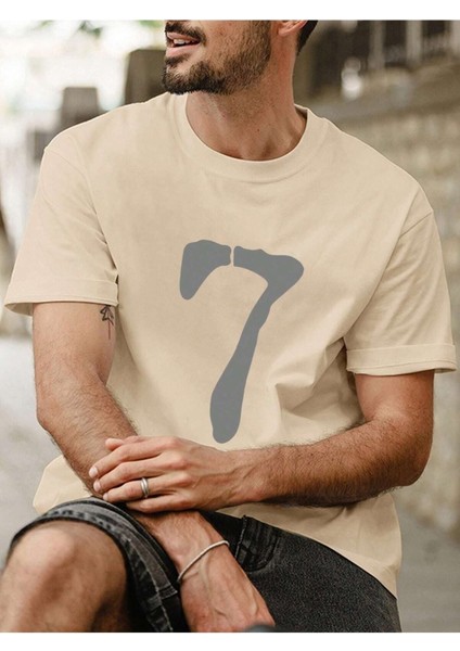 7 Rakam Baskılı Oversize Erkek T-Shirt Salaş Boyfirend modelleri