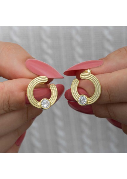 Gümüş Gold Tektaş Halka Kadın Çivili Küpe CSR2185439