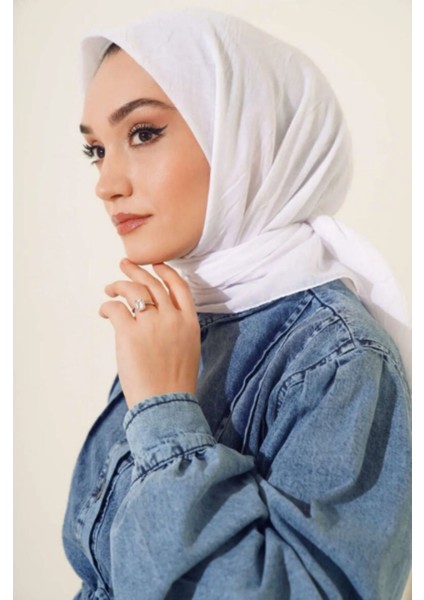 Kadın Tesettür Pratik Bambu Kraş Eşarp Beyaz