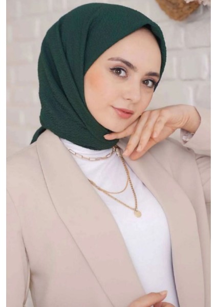 Kadın Tesettür Mio Caz Eşarp Hijab Zümrüt Yeşili