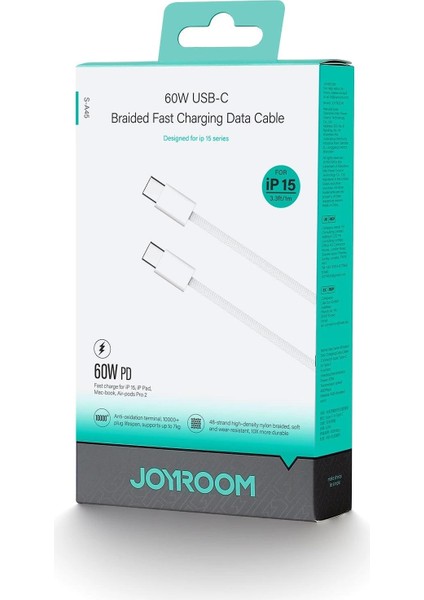 Iphone Uyumlu Hasır Yeni Tip Type-C To Type-C Hızlı Şarj Kablosu 60W - S-A45 Jr
