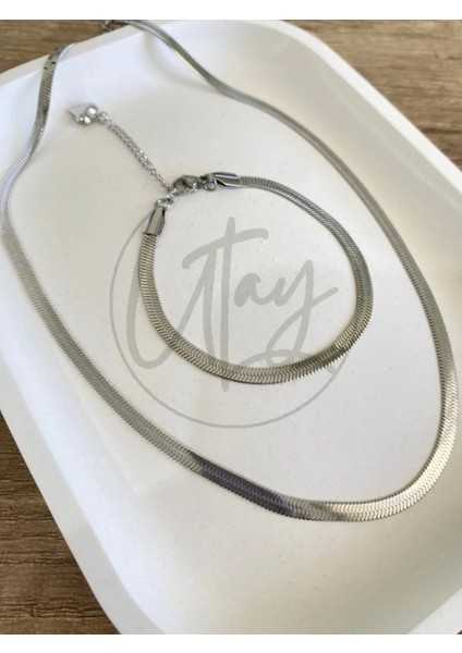 Çelik İtalyan Kolye ve Bileklik Set Silver