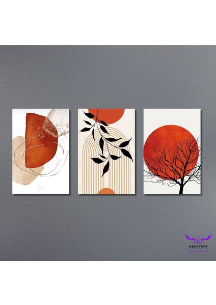 3'lü Kanvas Tablo Seti Modern Soyut Çizim Ağaç ve Desenli Yapraklar fiyatları