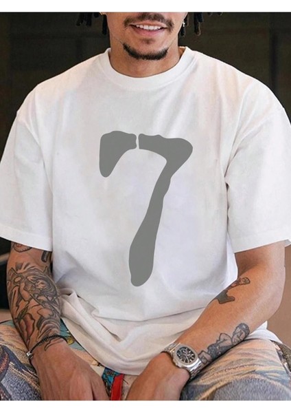 7 Rakam Baskılı Oversize Erkek T-Shirt Salaş Boyfirend