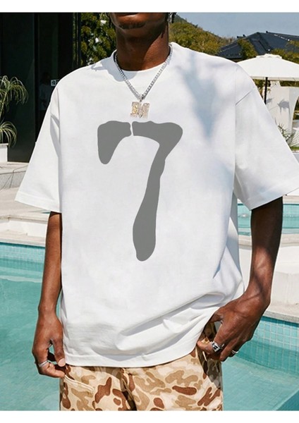 7 Rakam Baskılı Oversize Erkek T-Shirt Salaş Boyfirend