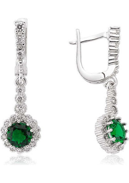 Gümüş Yeşil Çiçek Sallantılı Küpe CSR2181881