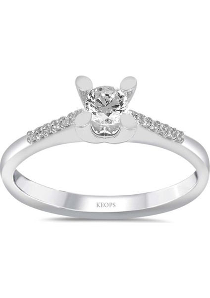 E Renk Toplam 0.32 Karat Pırlanta Kolu Taşlı Tektaş Yüzük