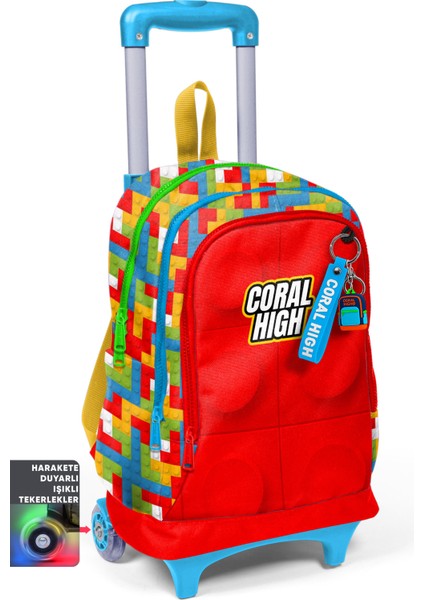 Kids Renkli Blok Desenli Üç Bölmeli Çekçekli Okul Sırt Çantası 23975
