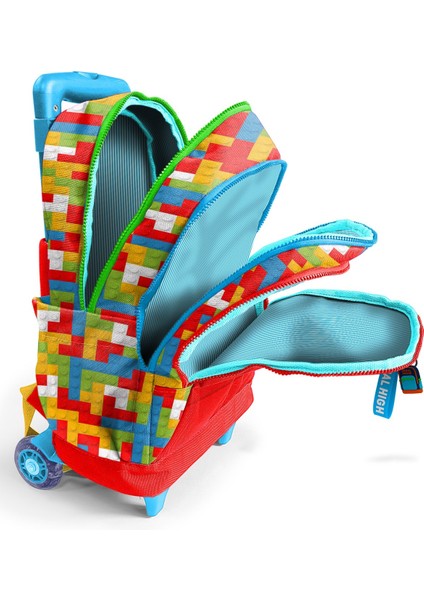 Kids Renkli Blok Desenli Üç Bölmeli Çekçekli Okul Sırt Çantası 23975 modelleri