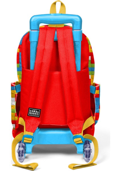 Kids Renkli Blok Desenli Üç Bölmeli Çekçekli Okul Sırt Çantası 23975 fırsatları
