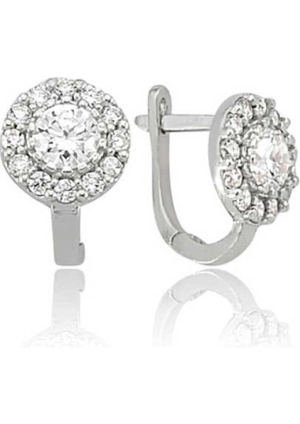 Gümüş Beyaz Yuvarlak Küpe CSR2181894