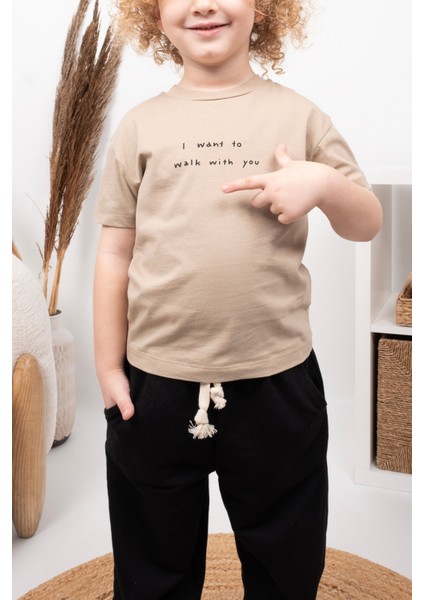 Baskılı T-Shirt Kız Erkek Bisiklet Yaka Kısa Kol Tişört modelleri