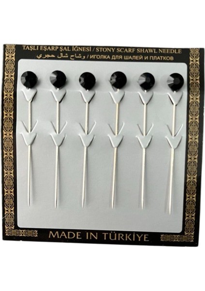 Kadın Tesettür Taşlı Eşarp Şal Iğnesi Siyah