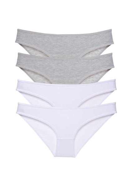 4 Adet Süper Eko Set Likralı Kadın Slip Külot Gri Beyaz