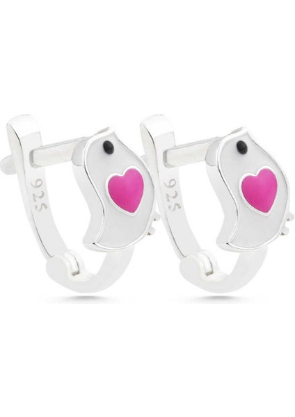 Gümüş Kalpli Kuş Çocuk Küpesi CSR2185106