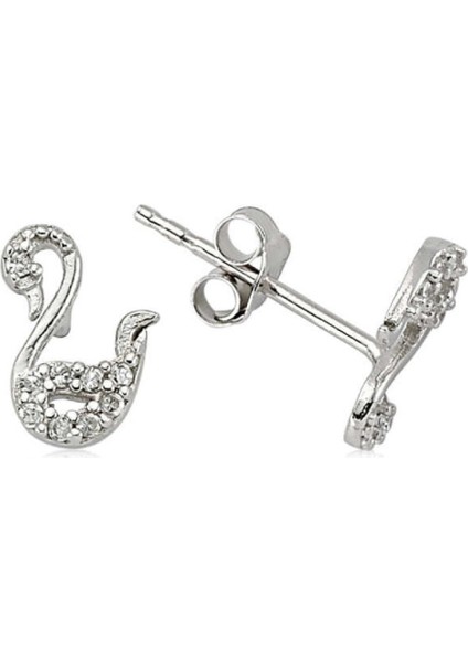 Gümüş Kuğu Çivili Küpe CSR2181872